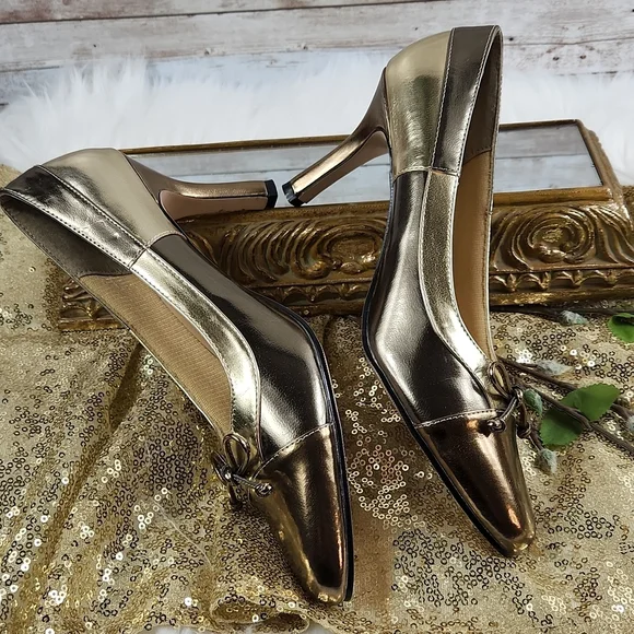 NWOT, Annie, Tri-color gold shoes size 7M - Picture 4 of 11